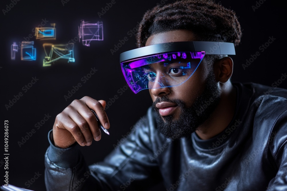Aufkleber A student taking notes in a virtual classroom, using a sleek digital notebook while floating holographic diagrams appear in front