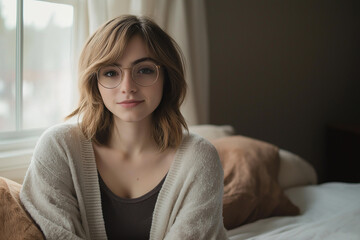 Naklejka premium メガネ女子のポートレート