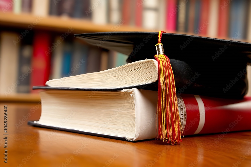 Aufkleber classic graduation cap and open textbook scene ideal for academic and learning concepts : generative