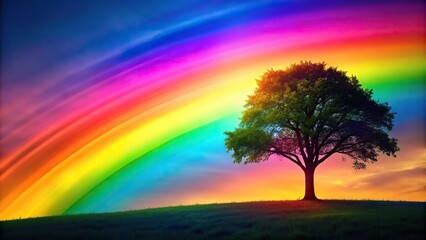 Obraz premium Silhouette abstract tree landscape background with rainbow color