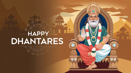 Wishes banner or Greeting card for Dhantares Hindu Festival, Happy Dhantares poster with lord Kuber illustration design.