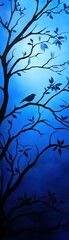 Obraz premium Silhouette of a bird perched on a tree branch against a blue gradient background.
