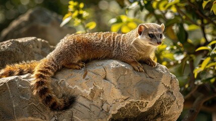 A Yellow-striped Mongoose Perched on a Rock