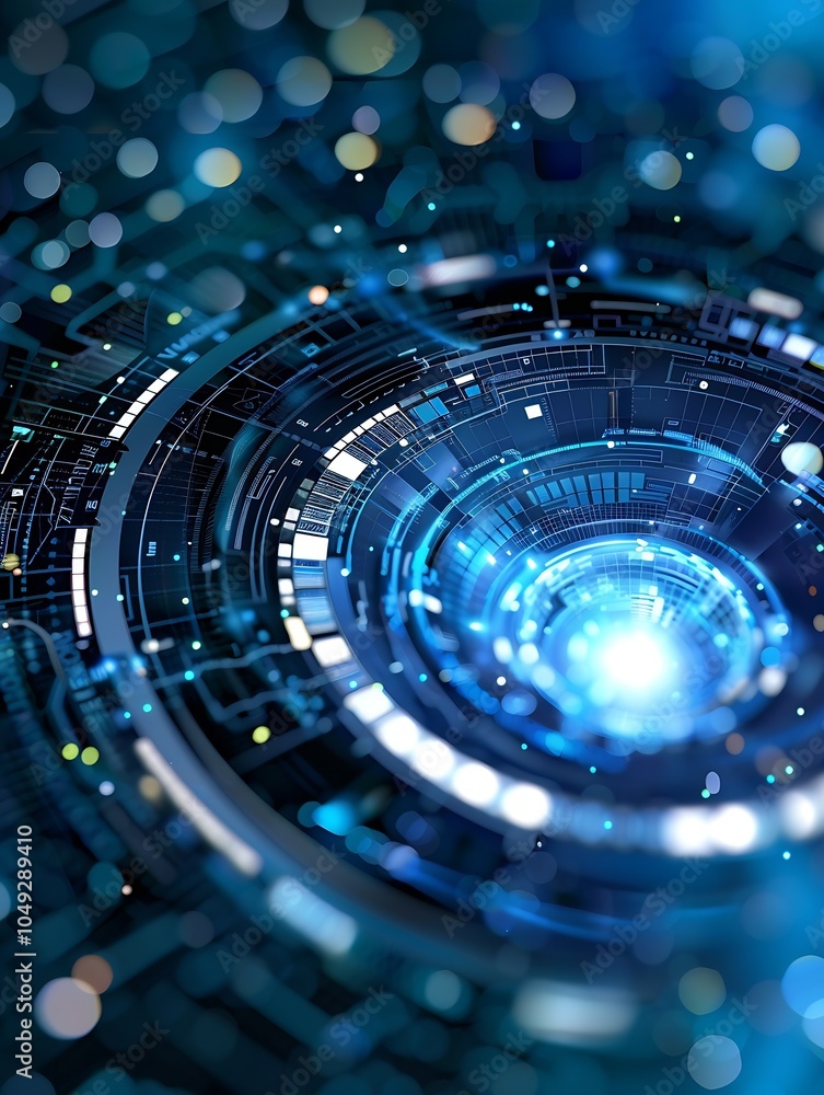 Poster digital scifi concept art of abstract technology tunnel with blue light effects : generative ai