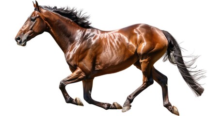 Obraz premium A brown horse in mid-stride, running with its tail flowing behind it
