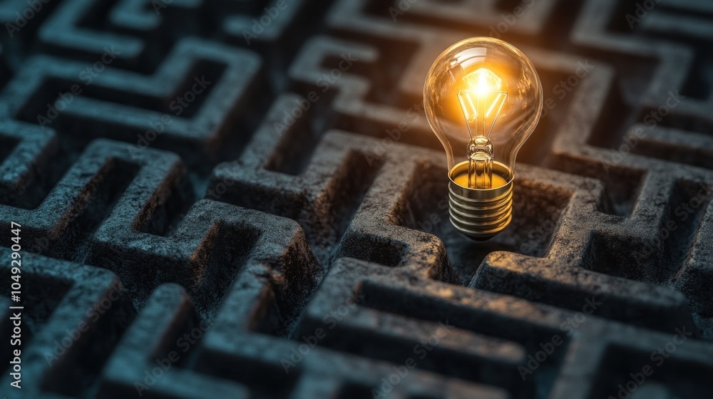 Poster a light bulb illuminating a maze, symbolizing problem-solving and creativity.