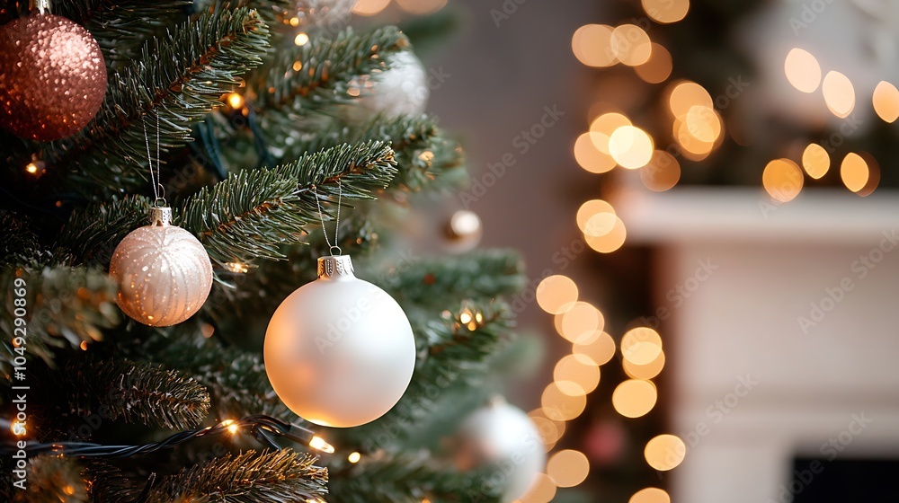 Poster elegant christmas tree with sparkling ornaments and warm holiday lighting in cozy setting : generati