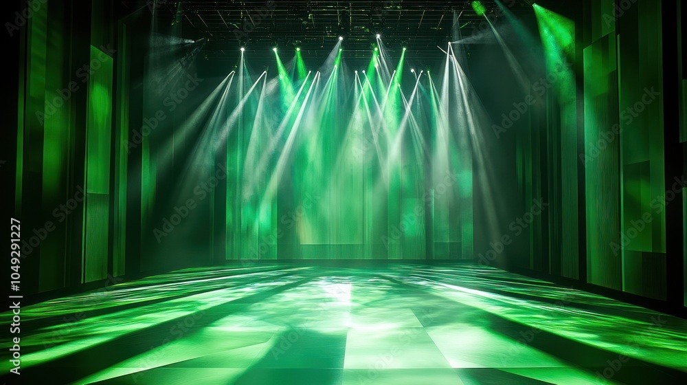 Aufkleber a stage illuminated with green lights, creating an atmospheric backdrop for performances.