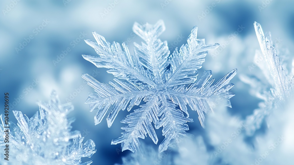 Aufkleber closeup of intricate ice crystal snowflake in natural winter setting : generative ai