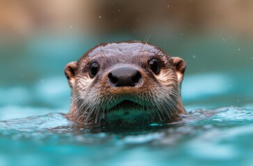 Curious otter swimming in turquoise water