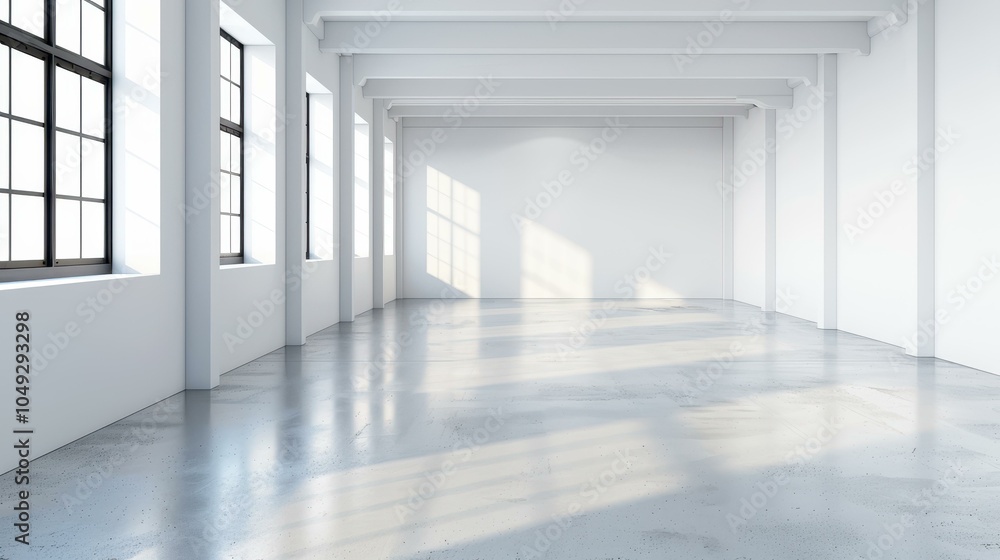 Poster spacious room with a light wall and large windows, perfect for a bright and airy mockup space. ideal