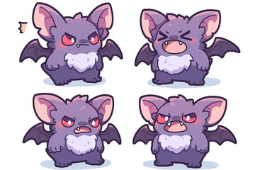 Cute Cartoon Bat with Different Expressions - Adorable Illustration