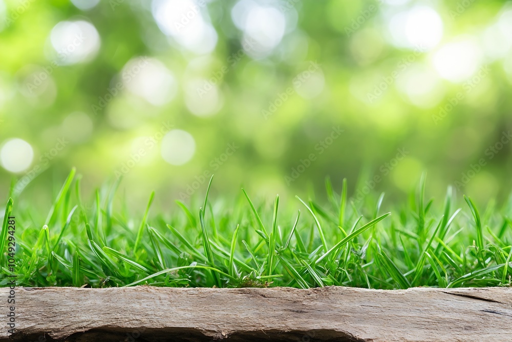 Poster Closeup of Fresh Green Grass Against a Bokeh Background in a Vibrant Natural Setting : Generative AI