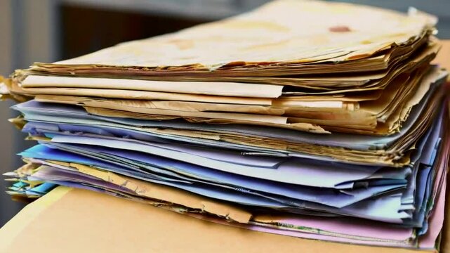 A stack of assorted colored papers, likely for organizing documents or notes.