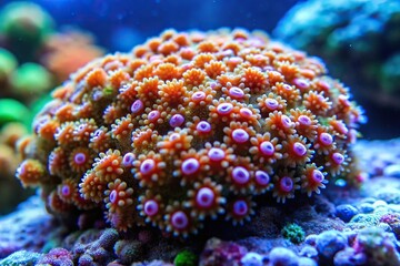 Obraz premium A cluster of tiny coral polyps drips off the edge of a submerged boulder into the ocean, coral, tidal pool, rock formation, marine life, sea floor