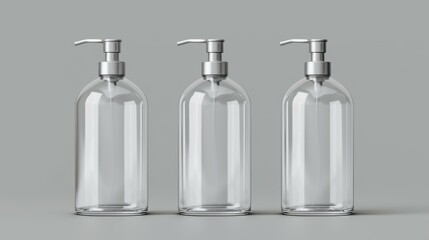 Obraz premium Sleek, blank glass bottle with a pump, perfect for showcasing your brand in a clear, modern design on any surface.