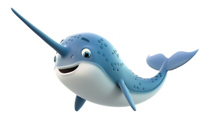 Fototapeta premium Cartoon Narwhal with a Smiling Face and a Blue Body