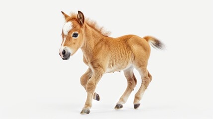 Obraz premium A Chestnut Miniature Horse Foal Galloping on White Background
