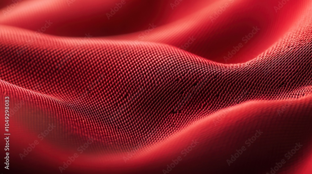 Aufkleber close-up of textured red fabric showcasing smooth waves and intricate patterns.