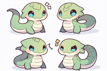 Obraz premium Cute Green Lizard Monster Chibi Illustration