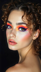 Fototapeta premium Woman with Orange and Purple Eye Makeup