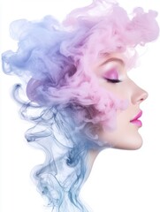 Artistic portrait of a woman with colorful smoke