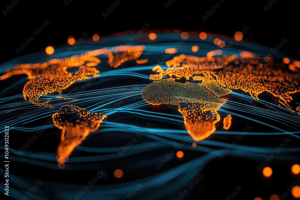 Poster a digital globe with glowing lines and points, representing global connectivity and technology advan