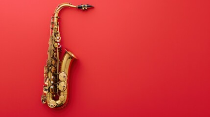 Golden Saxophone on a Vibrant Red Background