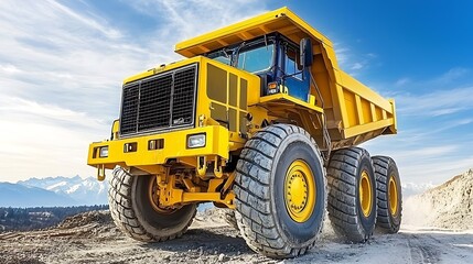 Obraz premium Large Yellow Dump Truck on a Mountainous Construction Site : Generative AI