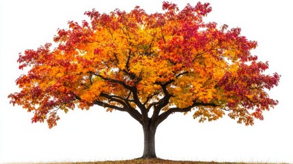 A majestic maple tree with colorful autumn leaves, resting against a white backdrop, representing the beauty of seasonal change
