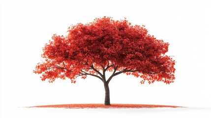 A maple tree in autumn bloom with bright red leaves, standing against a white background, representing the natural beauty of the season