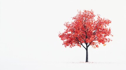 Obraz premium A maple tree standing tall, its red and orange leaves creating a striking contrast on a pure white background, showcasing the essence of autumn
