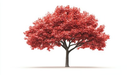 Fototapeta premium A picturesque maple tree with lush red leaves, standing against a clean white background, symbolizing the iconic beauty of fall
