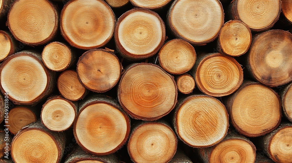 Aufkleber natural rustic wood logs crosssection timber background with detailed tree rings : generative ai