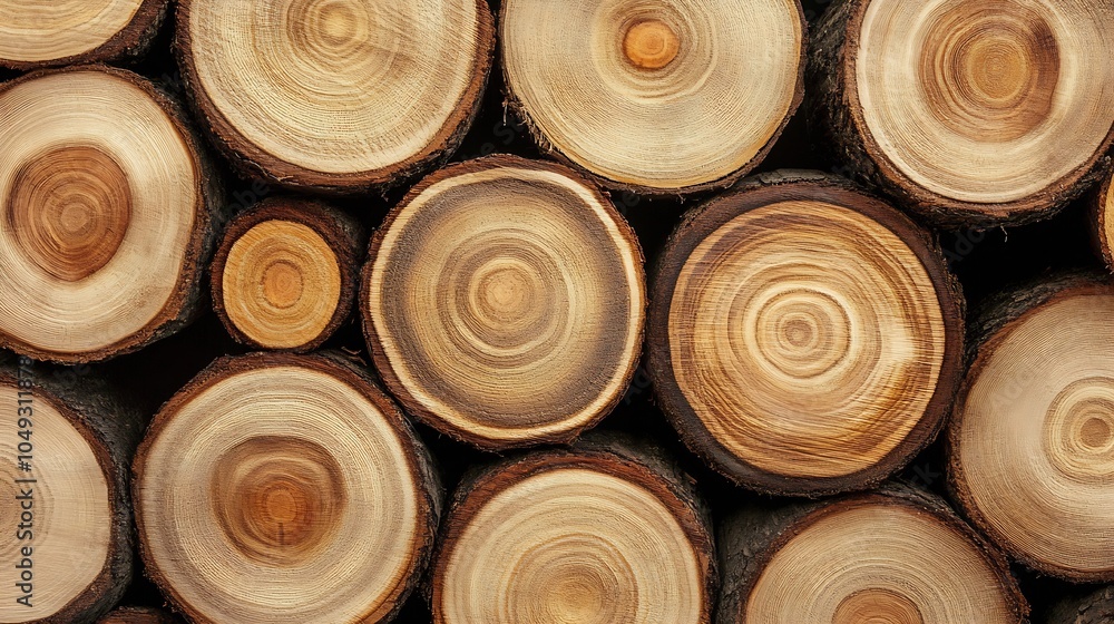 Aufkleber stacked wood log crosssections for rustic decor and natural craft inspiration : generative ai
