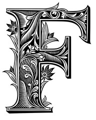 abstract floral font letter F