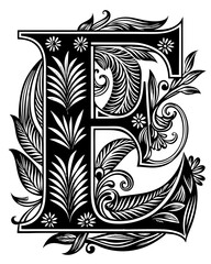 abstract floral font letter E