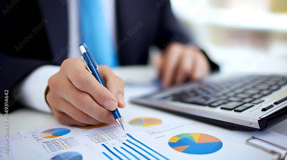Aufkleber Business Professional Using Graph Reports Calculator Analyzing Financial Data Performance : Generative AI