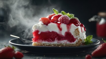 Delicious Strawberry Dessert with Cream and Sauce