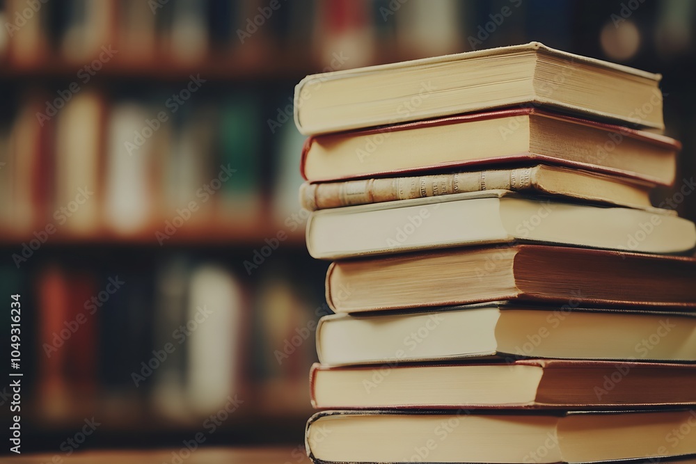 Poster Stack of Books in Cozy Library Environment for Literary Enthusiasts : Generative AI