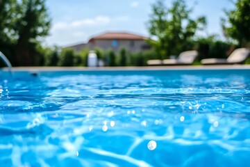 Fototapeta premium Refreshing Blue Swimming Pool Water with Sparkling Sunlight Reflections : Generative AI