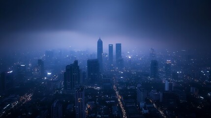 Fototapeta premium Metropolitan Skyline at Night with Illuminated HighRise Buildings and Cloudy Sky : Generative AI