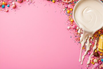 Delicious Whipped Cream with Sprinkles on Pink Background for Sweet Dessert Design : Generative AI
