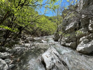 Obraz premium Mala Paklenica Canyon, Seline (Paklenica National Park, Croatia) - Die Schlucht von Mala Paklenica, Seline (Nationalpark, Kroatien) - Kanjon Male Paklenice (Nacionalni park Paklenica, Hrvatska)