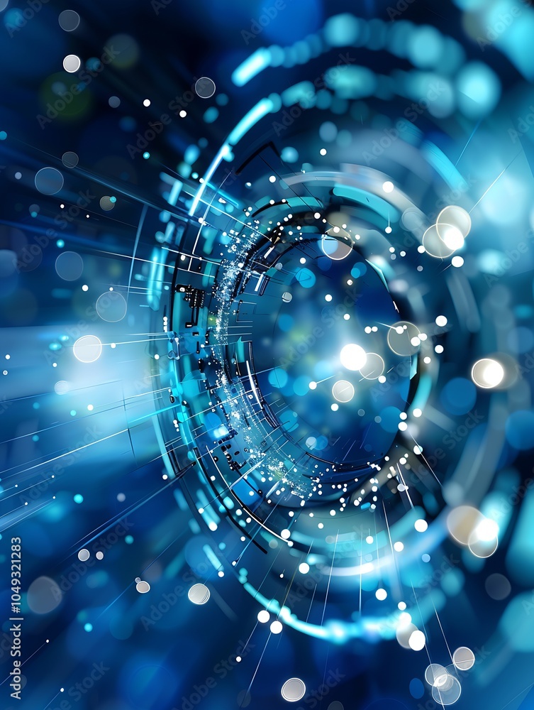Leinwandbilder abstract dynamic blue digital vortex with blurred light effects and futuristic elements : generative