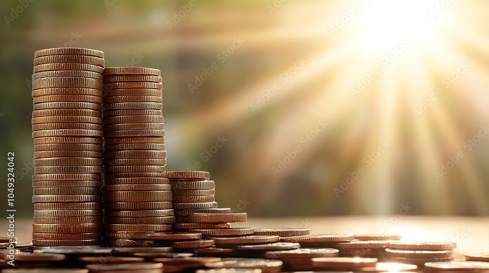 Poster golden coins in shimmering light representing wealth and financial growth : generative ai
