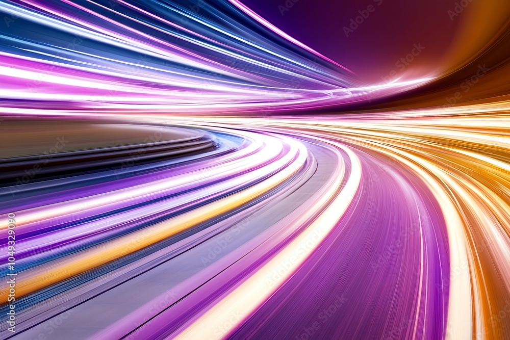 Poster vibrant neon pathways in motion creating expressive light patterns : generative ai