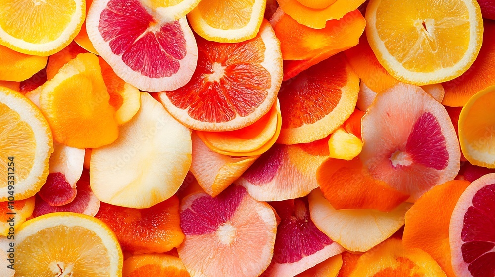 Poster Vibrant Assorted Citrus Fruit Slices Background with Orange and Grapefruit : Generative AI