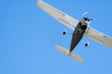 Aerial view of a small plane flying in Turkey