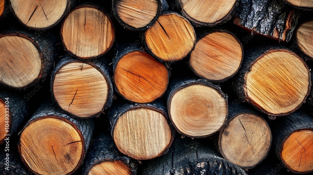 Poster Close Up of Stacked Wooden Logs with Distinctive Grain Patterns and Rustic Charm : Generative AI